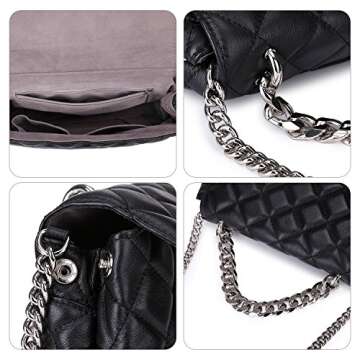 DORIS&JACKY Quilted Purse For Women Genuine Leather Shoulder Designer Handbags with Metal Chain Strap And Flap Lock