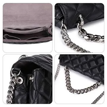 DORIS&JACKY Quilted Purse For Women Genuine Leather Shoulder Designer Handbags with Metal Chain Strap And Flap Lock