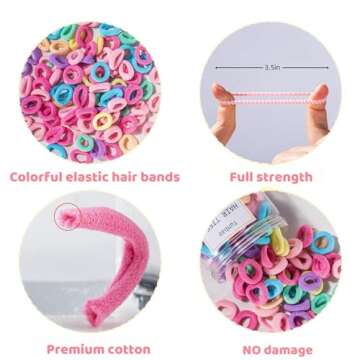 Tunbao 100 Psc Baby Hair Ties,Soft Cotton Toddler Hair Ties,Small Seamless Hair Ties for Little Girls and Kids,Multicolor Hair Elastics Ponytail Holders
