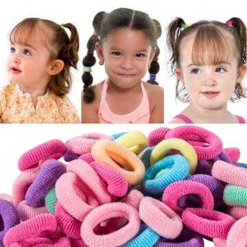 Tunbao 100 Psc Baby Hair Ties,Soft Cotton Toddler Hair Ties,Small Seamless Hair Ties for Little Girls and Kids,Multicolor Hair Elastics Ponytail Holders