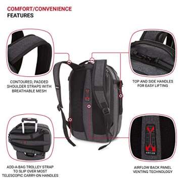 SwissGear Hybrid Travel Laptop Backpack, Heather Grey, 18-Inch