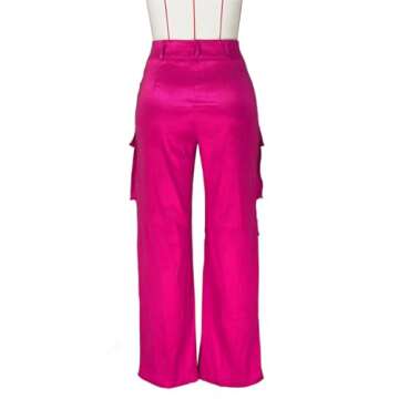 Women's Baggy Cargo Satin Pants Y2K High Waisted Wide Leg Casual Pants Straight Streetwear Trousers with Multi Pockets