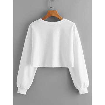 SweatyRocks Women's Casual Long Sleeve Raw Hem Pullover Crop Tops Sweatshirts White XL