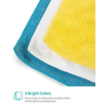 Zeppoli Reusable Microfiber Cleaning Cloth Set - 12 x 16 Inches Microfiber Cloth - 24 Pack Washcloth, Auto Detailing Supplies – Cleaning Rags, Works Great with Windex