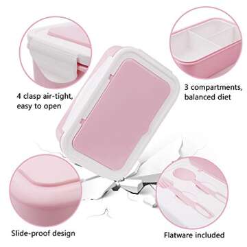 Thousanday Bento Lunch Box - 3 Compartment Leak-Proof Containers