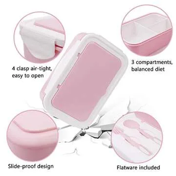 Thousanday Bento Lunch Box - 3 Compartment Leak-Proof Containers