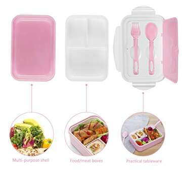 Thousanday Bento Lunch Box - 3 Compartment Leak-Proof Containers