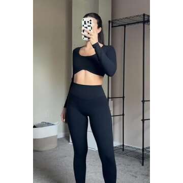 Aoxjox Long Sleeve Crop Tops for Women Define Sculpt Workout Cropped T Shirt Top (Black, Medium)