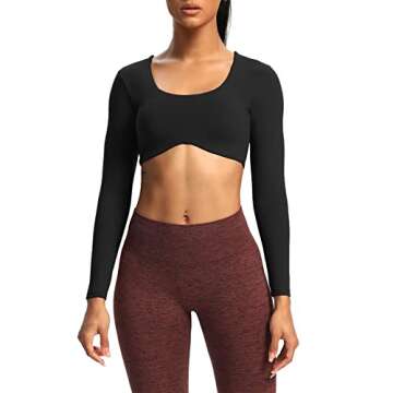 Aoxjox Long Sleeve Crop Tops for Women Define Sculpt Workout Cropped T Shirt Top (Black, Medium)