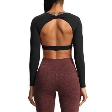 Aoxjox Long Sleeve Crop Tops for Women Define Sculpt Workout Cropped T Shirt Top (Black, Medium)