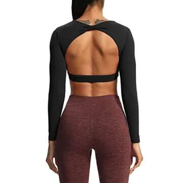 Aoxjox Long Sleeve Crop Tops for Women Define Sculpt Workout Cropped T Shirt Top (Black, Medium)