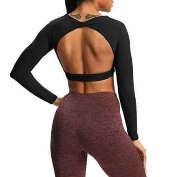 Aoxjox Long Sleeve Crop Tops for Women Define Sculpt Workout Cropped T Shirt Top (Black, Medium)