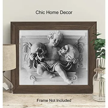 Goth Wall Art & Decor - Gothic Room Decor - Wiccan Wicca Witchcraft Supplies - Pagan Gifts - Medieval Midevil Decor - Creepy Scary Living Room Decorations - Spooky Skull Wall Decor Poster - Unframed