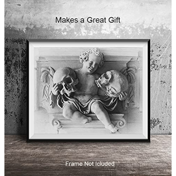 Goth Wall Art & Decor - Gothic Room Decor - Wiccan Wicca Witchcraft Supplies - Pagan Gifts - Medieval Midevil Decor - Creepy Scary Living Room Decorations - Spooky Skull Wall Decor Poster - Unframed