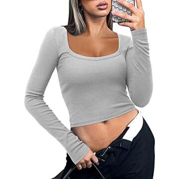 Chic Long Sleeve Crop Tops for Women - Y2K Style