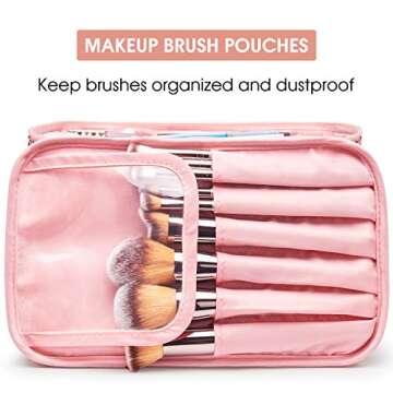 Narwey Cheetah Travel Makeup Bag with Brush Compartments, Portable Cosmetic Bag, Make up Bag Makeup Organizer Case with Brush Storage for Women (Leopard-1)