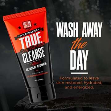 Wild Willies True Cleanse Men's Face Wash & Scrub with Activated Charcoal Exfoliating Facial Wash Deep Cleanses Dirt & OIl from Pores - Botanically Rich Ingredients for Hydrated & Energized Skin