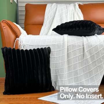 16x16 Throw Pillow Covers Set of 2, Decorative Faux Fur Covers for Bed, Couch Soft Fluffy Pillow Cov...