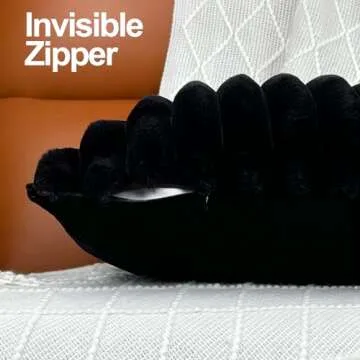 16x16 Throw Pillow Covers Set of 2, Decorative Faux Fur Covers for Bed, Couch Soft Fluffy Pillow Cover with Velvet Back for Living Room, Neutral Home Décor Accent for Sofa - Black