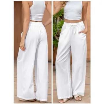 Fancysters Summer High Waisted Cotton Linen Pants with Pockets