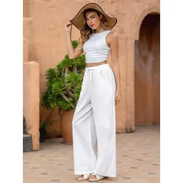 Fancysters Summer High Waisted Cotton Linen Pants with Pockets