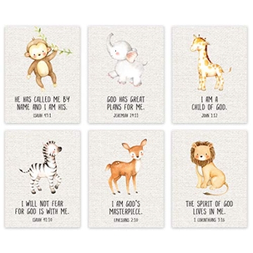 Andaz Press Christian Bible Verses Quotes Nursery Kids Room Wall Art, 6-Pack