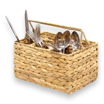 Large Wicker Utensil Caddy Carrier - Eco-Friendly Kitchen Organizer