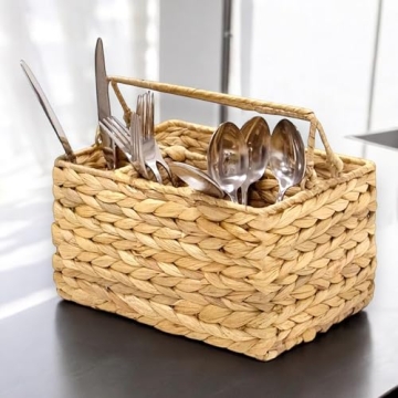 Large Wicker Utensil Caddy Carrier - Eco-Friendly Kitchen Organizer
