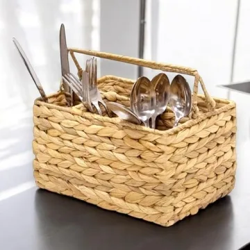 Large Wicker Utensil Caddy Carrier - Eco-Friendly Kitchen Organizer