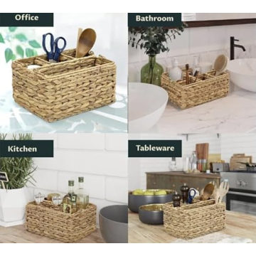 Large Wicker Utensil Caddy Carrier - Eco-Friendly Kitchen Organizer
