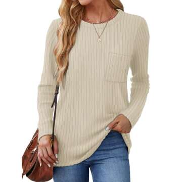 Aokosor Long Sleeve T Shirts for Women Loose Fit Work Tops Winter Tunic Sweater Apricot M