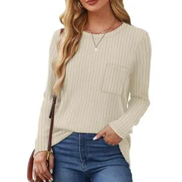 Aokosor Long Sleeve T Shirts for Women Loose Fit Work Tops Winter Tunic Sweater Apricot M
