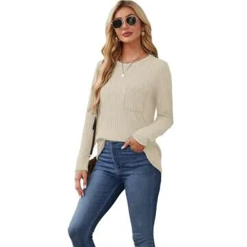 Aokosor Long Sleeve T Shirts for Women Loose Fit Work Tops Winter Tunic Sweater Apricot M