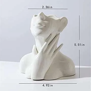 DHYXZCA White Ceramic Face Vase, Female Form Head Half Body Bust Vases Boho Feminist Minimalism Decorative Modern Nordic Style Flower Vase for Home Living Room Office Book Shelf Decor (Medium)