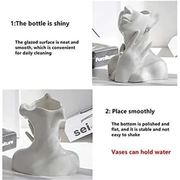 DHYXZCA White Ceramic Face Vase, Female Form Head Half Body Bust Vases Boho Feminist Minimalism Decorative Modern Nordic Style Flower Vase for Home Living Room Office Book Shelf Decor (Medium)