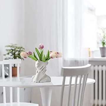 DHYXZCA White Ceramic Face Vase, Female Form Head Half Body Bust Vases Boho Feminist Minimalism Decorative Modern Nordic Style Flower Vase for Home Living Room Office Book Shelf Decor (Medium)