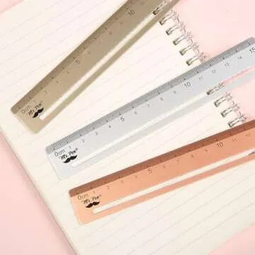 Mr. Pen- Steel Rulers, 3 pcs, 15cm, Silver, Gold, Rose Gold, Centimeter Ruler, Metric Metal Ruler Set, mm Ruler, Metal Rulers, Small Metal Ruler Metal Straight Edge, Steel Ruler, Standard Ruler