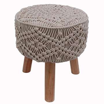 Decor Therapy Nirobi Crocheted 3-Leg Wooden Stool, Natural
