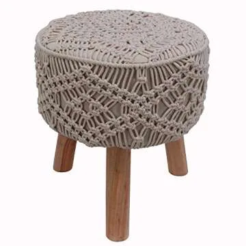 Decor Therapy Nirobi Crocheted 3-Leg Wooden Stool, Natural