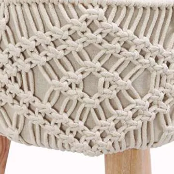 Decor Therapy Nirobi Crocheted 3-Leg Wooden Stool, Natural