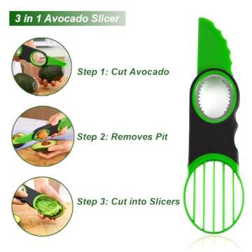Generic Stainless Steel Avocado Slicer, Corer, and Paring Knife Combo: 3-in-1 Tool - Dishwasher Safe & Heavy Duty, Small, Green