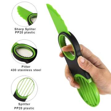 Generic Stainless Steel Avocado Slicer, Corer, and Paring Knife Combo: 3-in-1 Tool - Dishwasher Safe & Heavy Duty, Small, Green