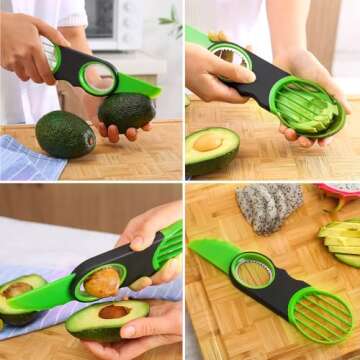Generic Stainless Steel Avocado Slicer, Corer, and Paring Knife Combo: 3-in-1 Tool - Dishwasher Safe & Heavy Duty, Small, Green