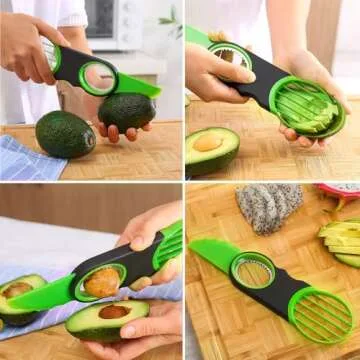 Generic Stainless Steel Avocado Slicer, Corer, and Paring Knife Combo: 3-in-1 Tool - Dishwasher Safe & Heavy Duty, Small, Green