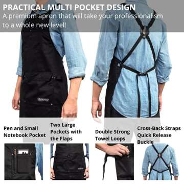 GIDABRAND Professional Chef Apron for Men Women | Durable Cotton for BBQ Grilling and Cooking | With...