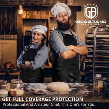 GIDABRAND Professional Chef Apron for Men Women | Durable Cotton for BBQ Grilling and Cooking | With Pockets and Quick Release Buckle (Black Cotton)