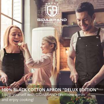 GIDABRAND Professional Chef Apron for Men Women | Durable Cotton for BBQ Grilling and Cooking | With Pockets and Quick Release Buckle (Black Cotton)