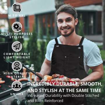GIDABRAND Professional Chef Apron for Men Women | Durable Cotton for BBQ Grilling and Cooking | With Pockets and Quick Release Buckle (Black Cotton)