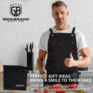 GIDABRAND Professional Chef Apron for Men Women | Durable Cotton for BBQ Grilling and Cooking | With Pockets and Quick Release Buckle (Black Cotton)