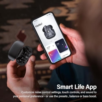 Adaptive Hybrid Active Noise Cancelling Wireless Earbuds with 6 Mics ENC for Clear Calls